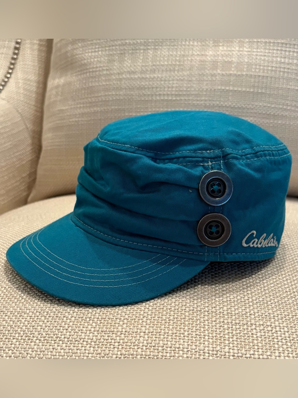 Cabela's Turquoise Womens Cadet Style Hat Gathered Crown and 2 Buttons